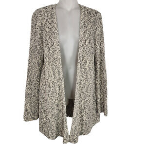 J. Jill Cardigan Sweater Chunky Knit Cream Black Speckled Open Small Longline